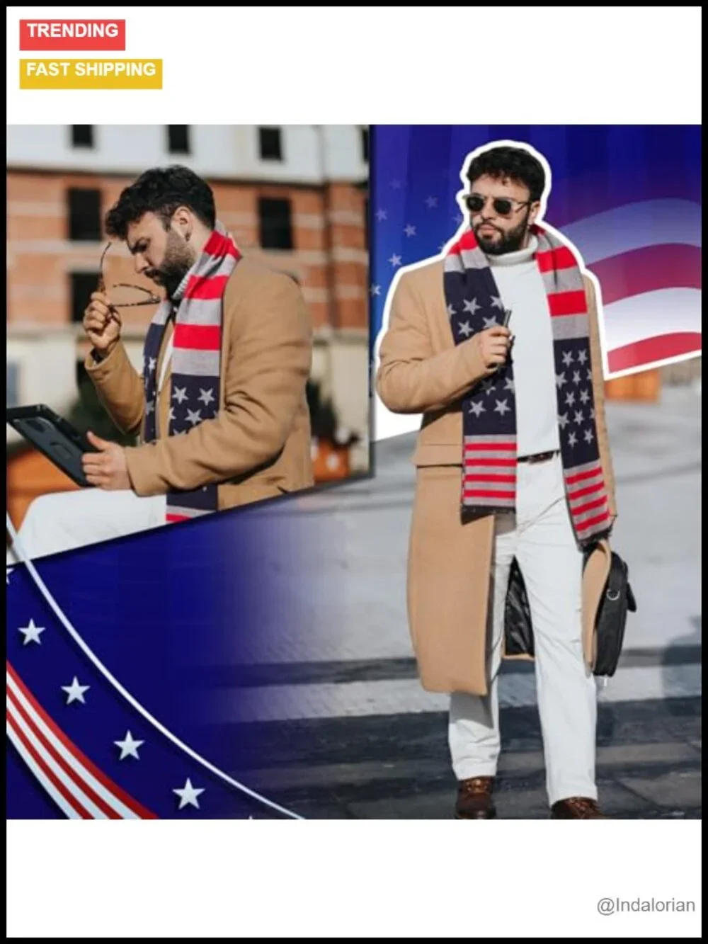 USA Flag Scarf Extra Long Warm Unisex Winter Scarf Striped Fringe